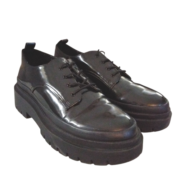 Steve Madden Malene Chunky Black Patent Leather Lug Sole Oxford Size 10M - Picture 6 of 13